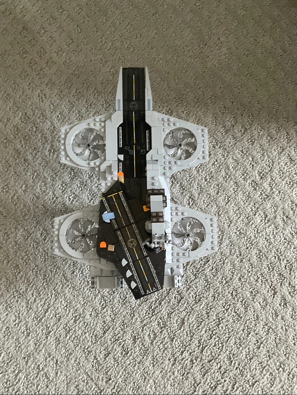 Lego S.H.I.E.L.D. Helicarrier Model in Gray and Black with Orange Accents
